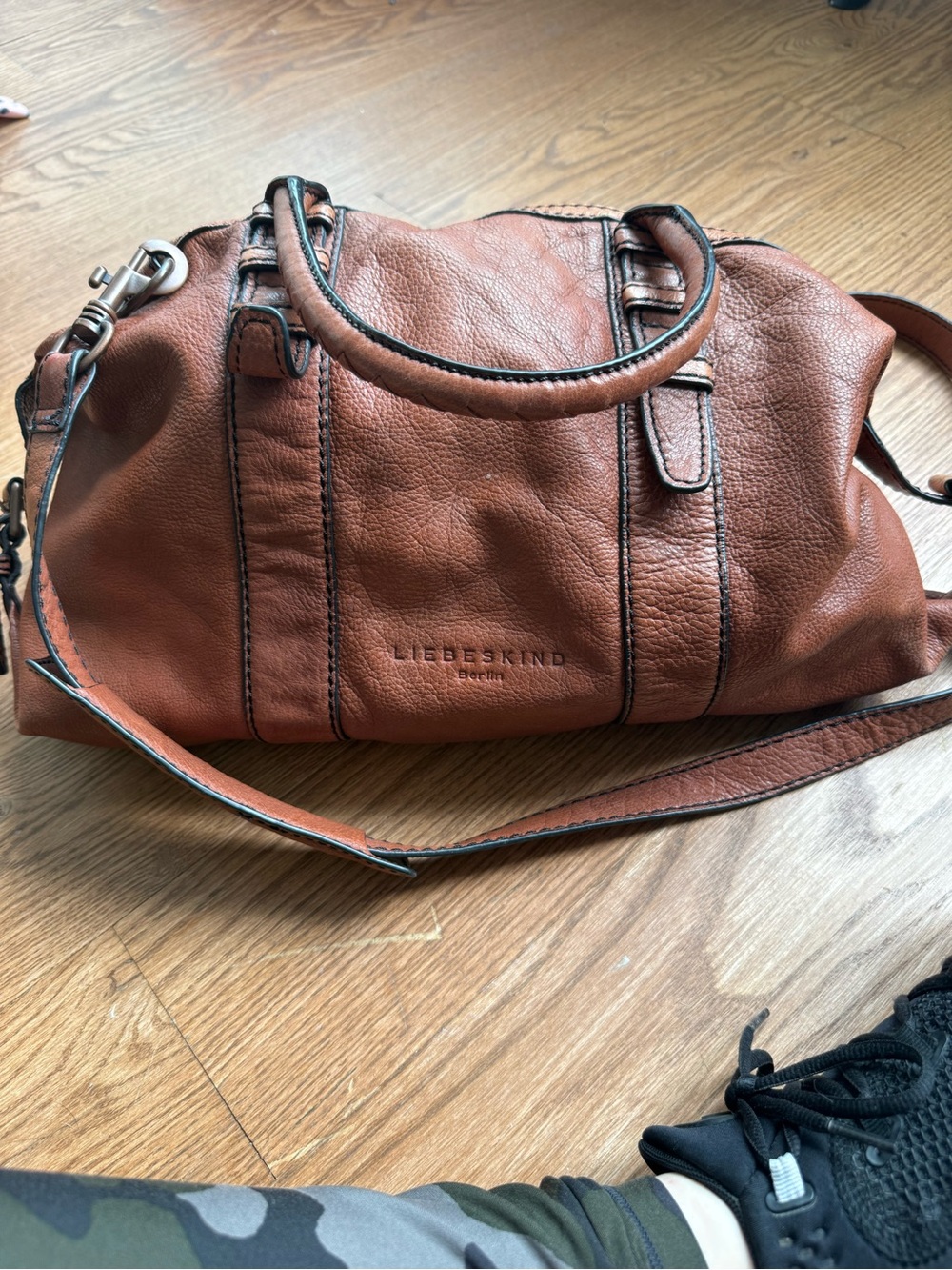 Liebeskind Berlin slouchy brown pebbled leather satchel